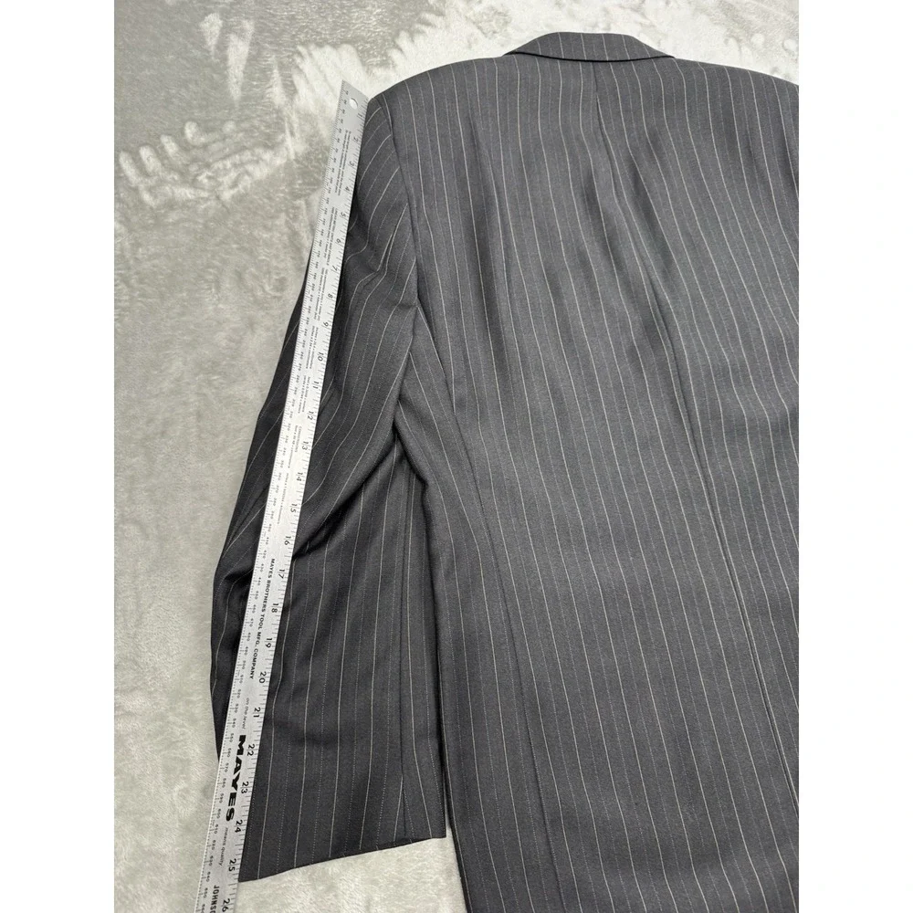Prestige S Cohen Suit Blazer Jacket‎ Mens 46L Black Pinstripe Sport Coat Wool